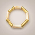 Cream-marble & gold chunky bamboo-tube stretch bracelet