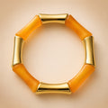 Orange-marble & gold chunky bamboo-tube stretch bracelet