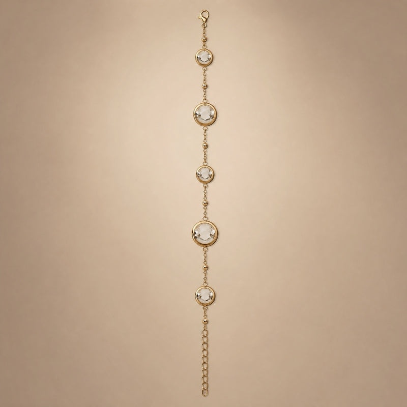 Gold bead-chain bracelet, bezel-set crystal stations