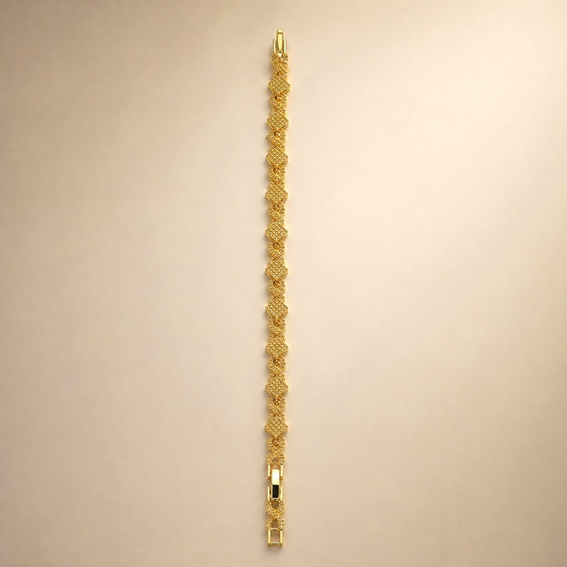 Gold CZ pavé link bracelet, diamond & heart links