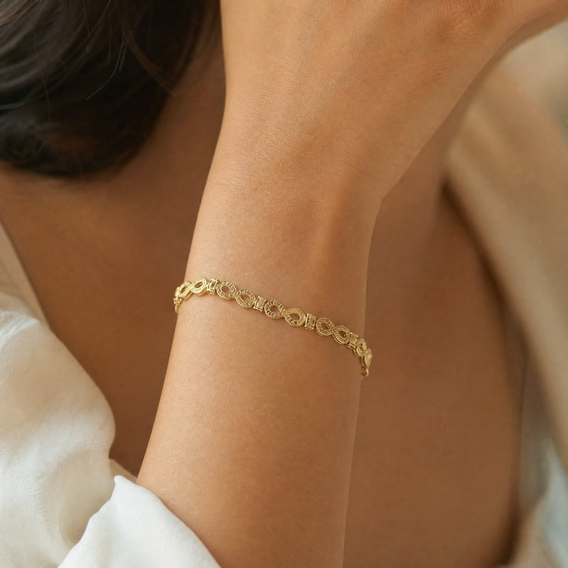 Gold CZ pavé infinity-link bracelet