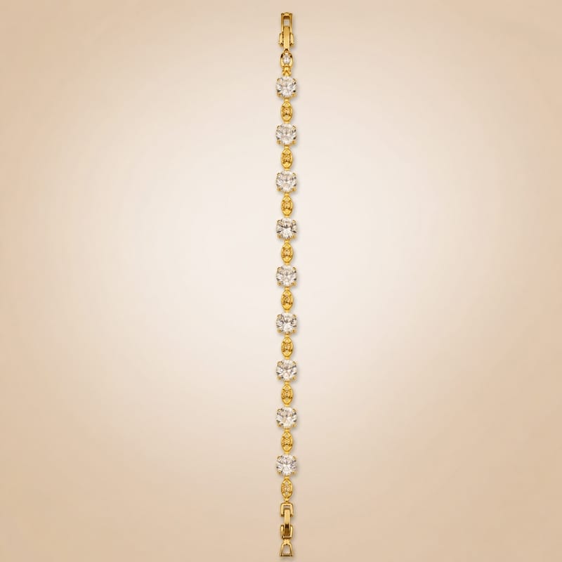 Gold bracelet, round CZ solitaires & pavé oval links