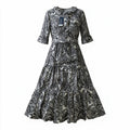 Paisley Print Tiered Dress – Black & White