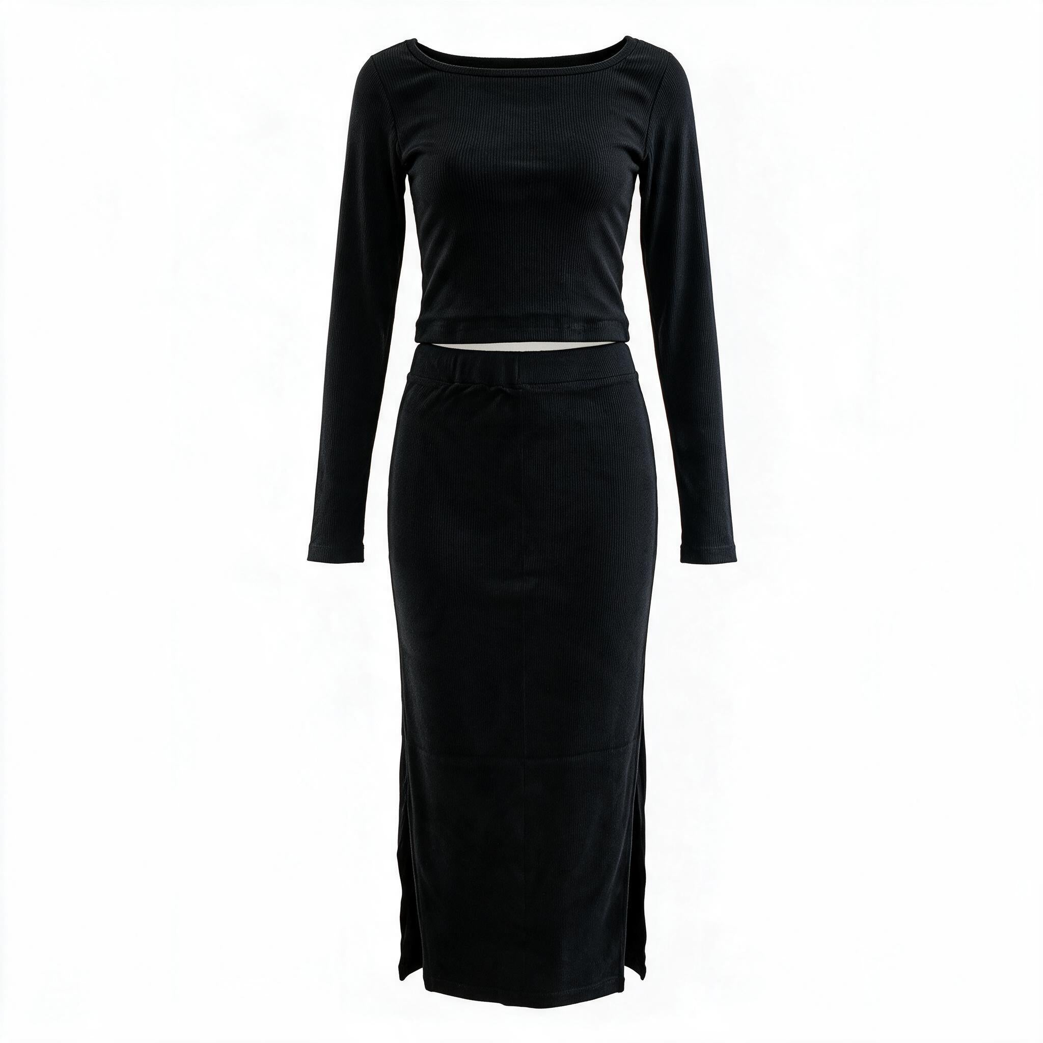 Ribbed Knit Two-Piece Set – Black