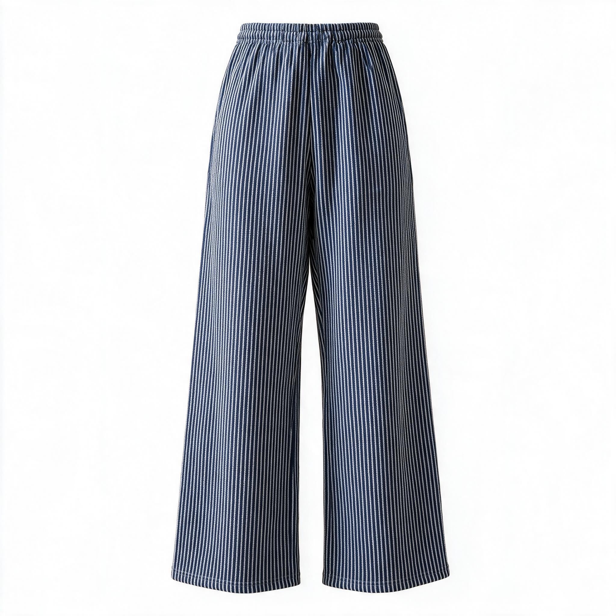 Striped Wide-Leg Trousers – Blue