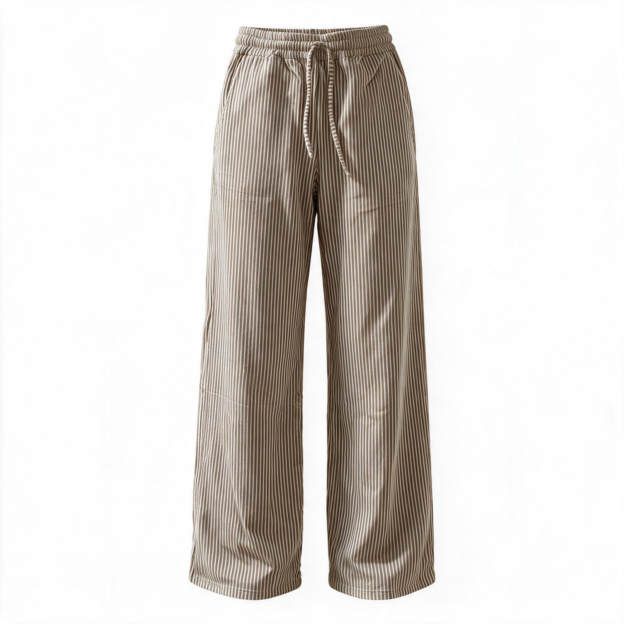 Striped Wide-Leg Trousers – Beige