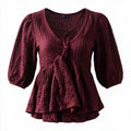 Textured Ruffle Peplum Blouse – Burgundy