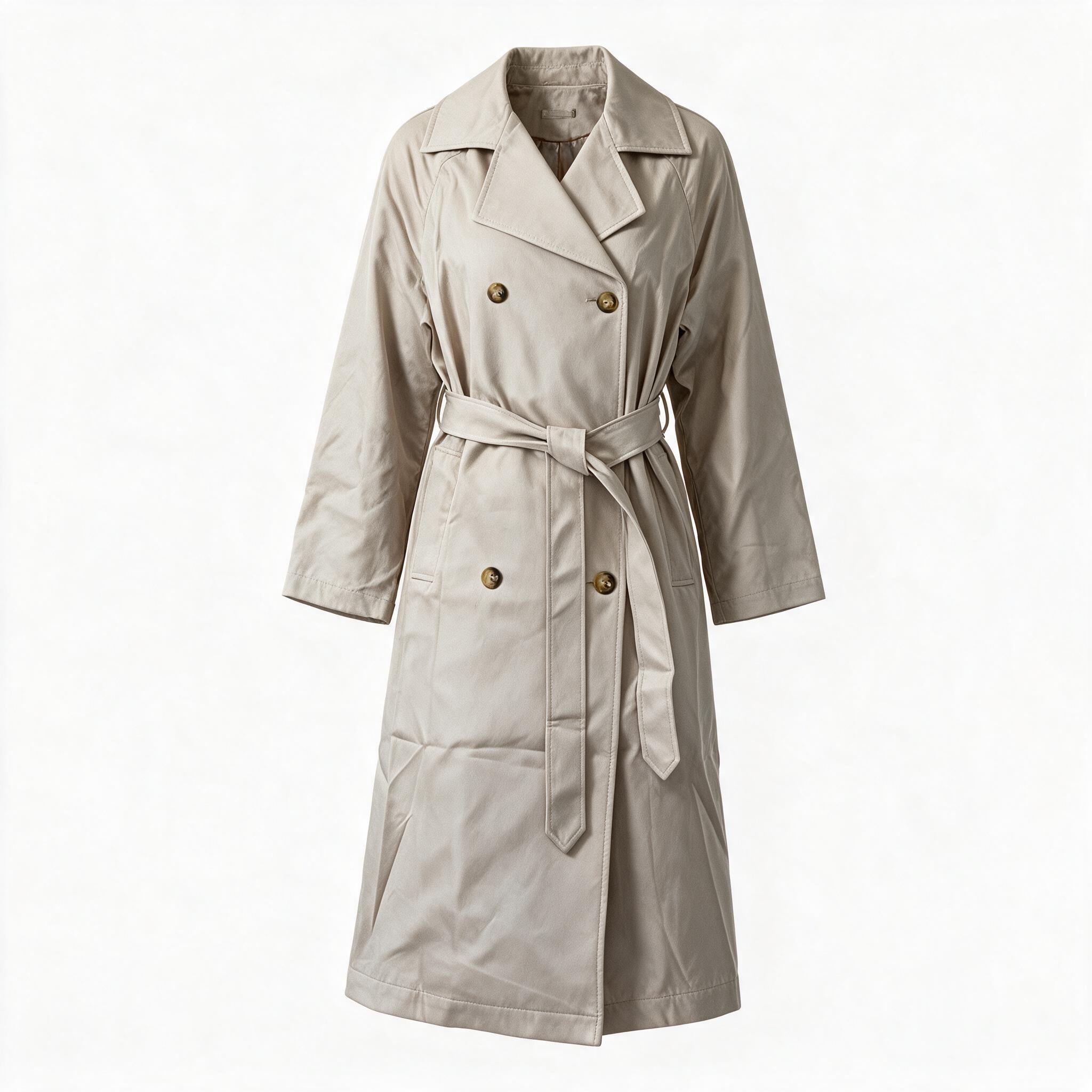 Beige belted trench coat