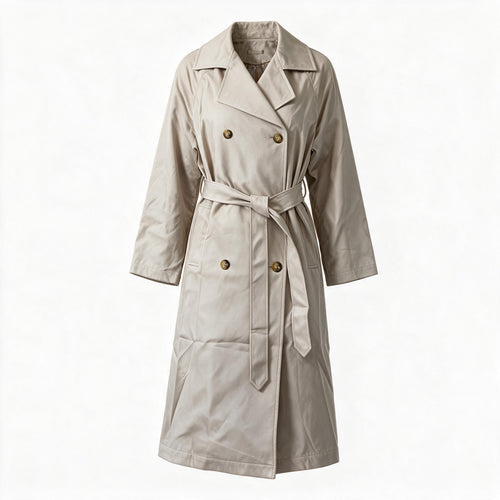 Beige belted trench coat