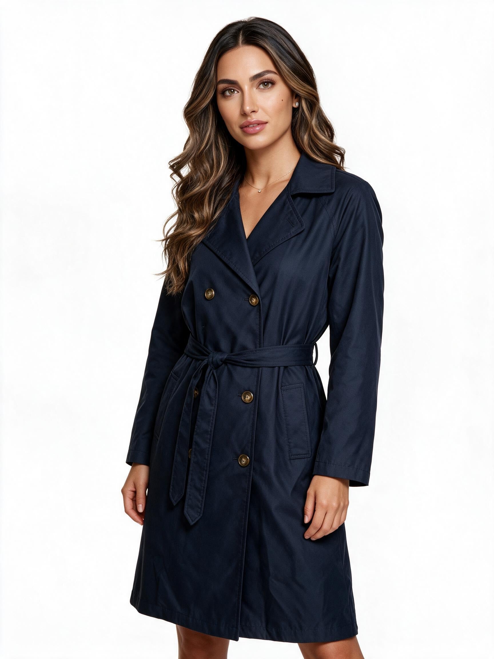 Navy belted trench coat