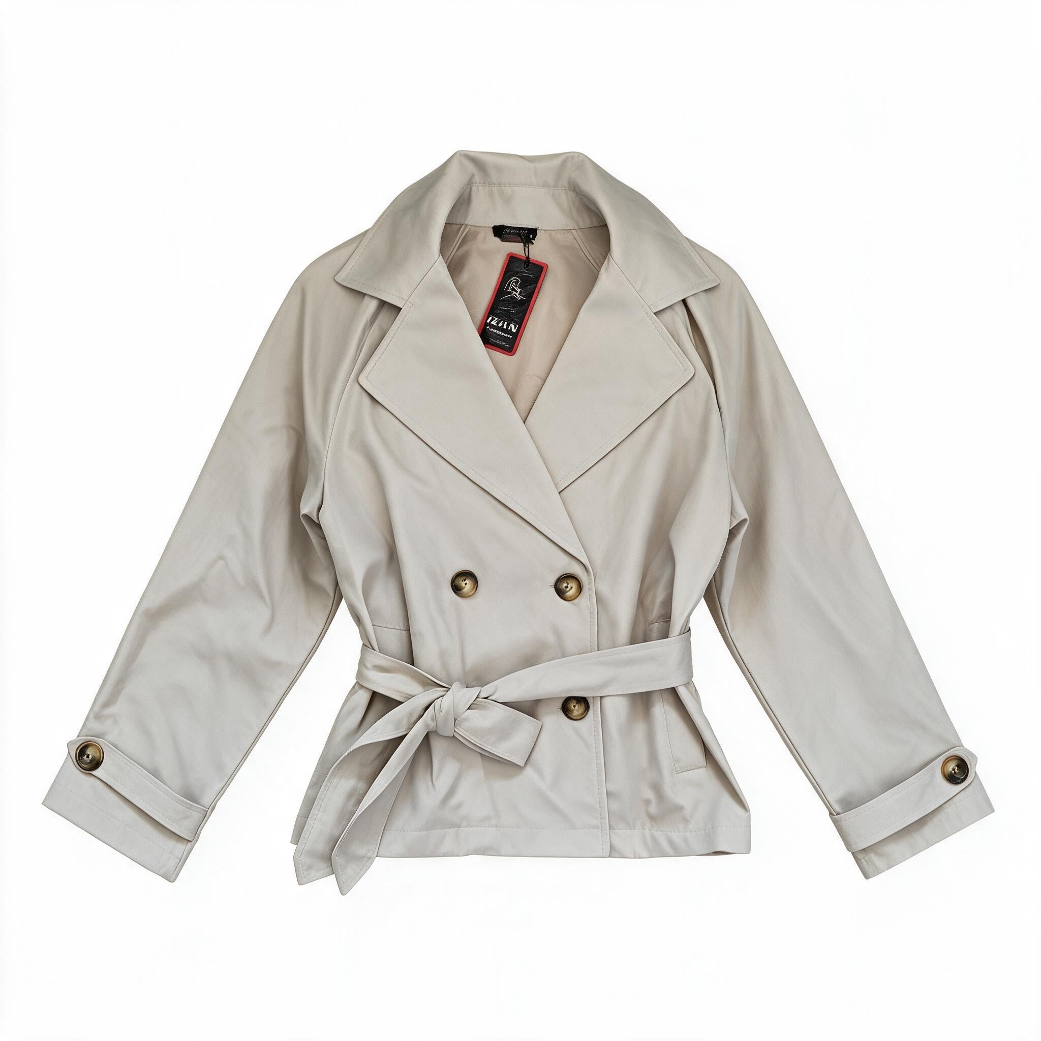 Cream short belted trench jacket