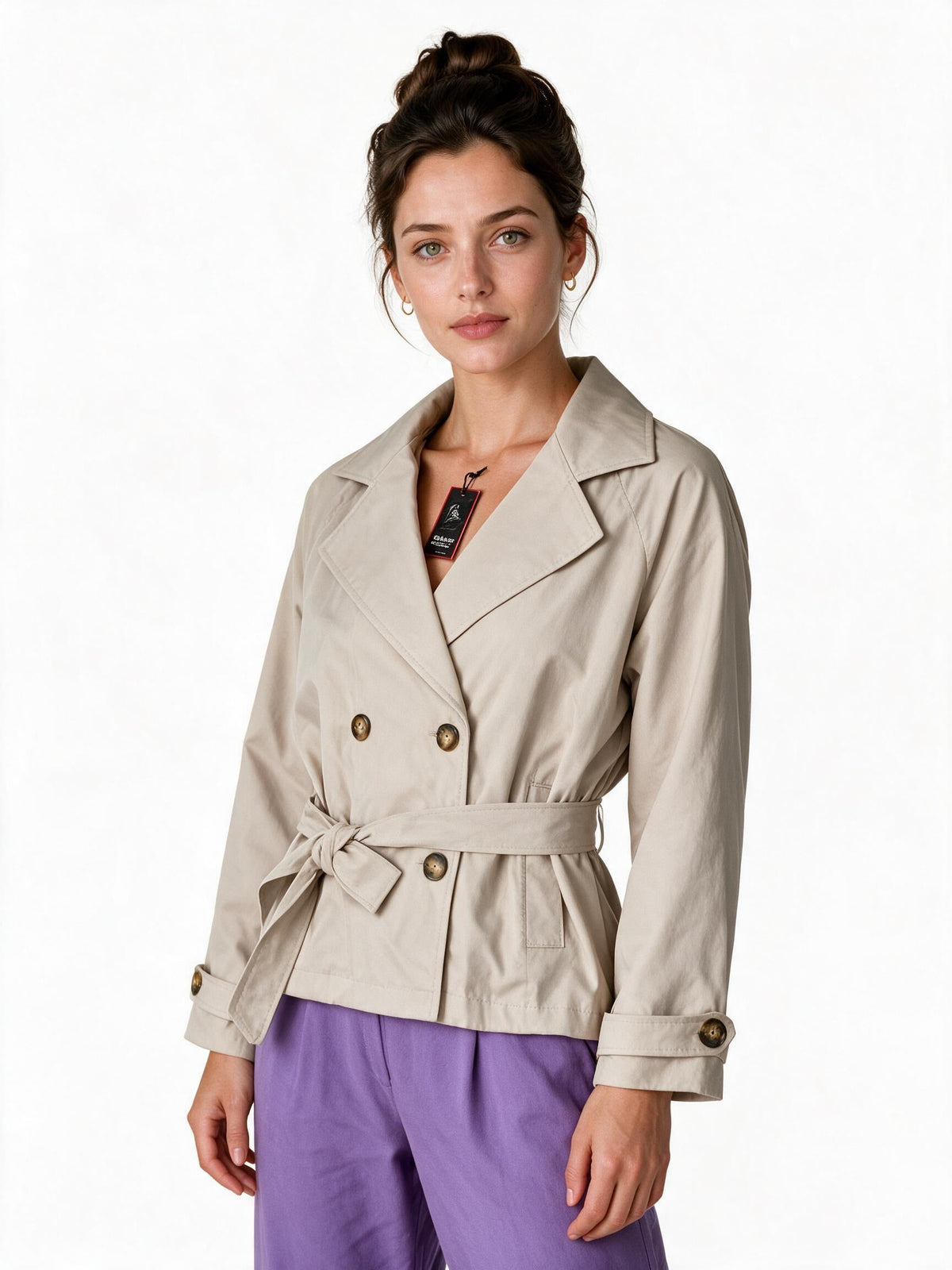 Cream short belted trench jacket