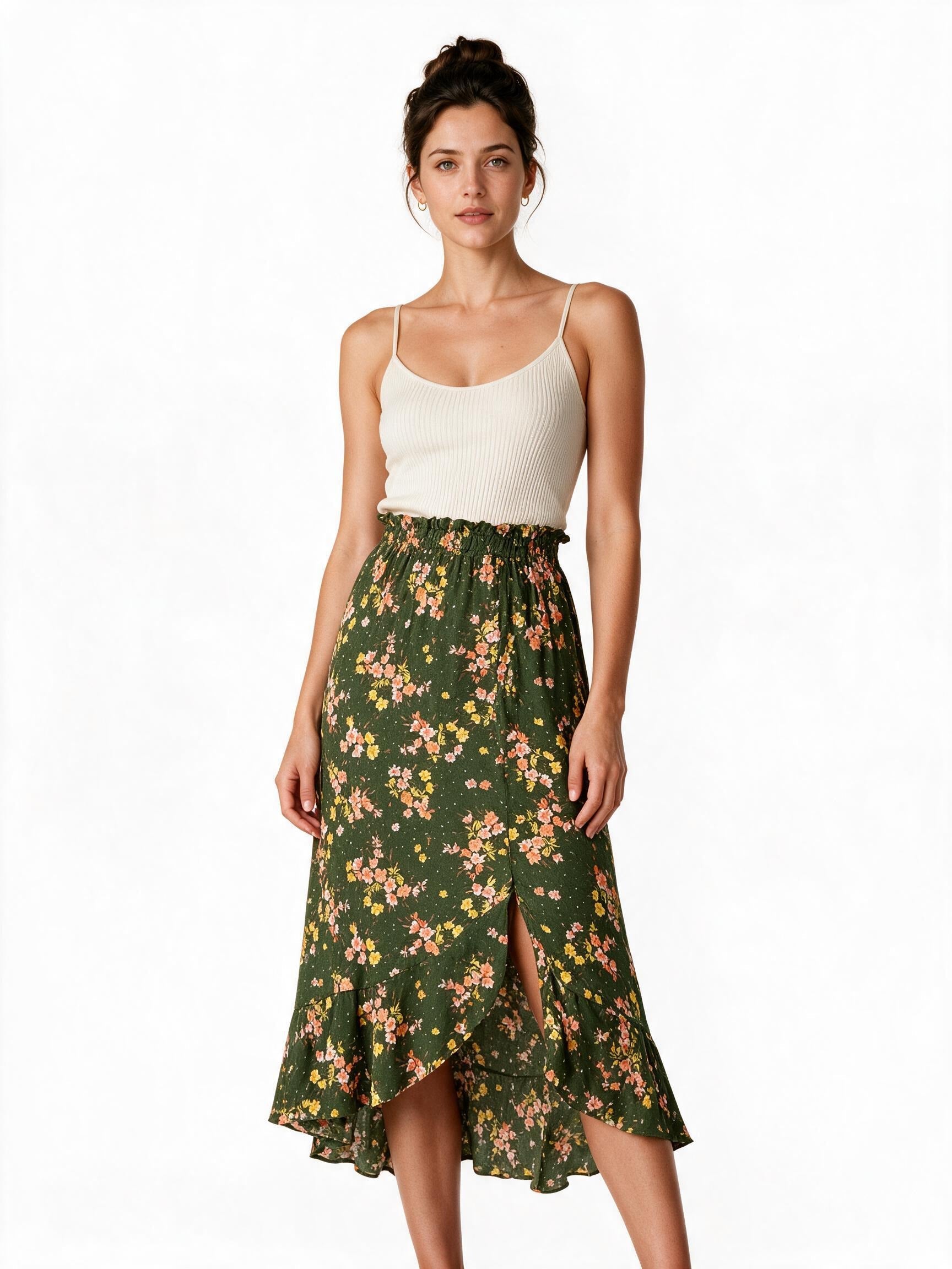 Green floral skirt