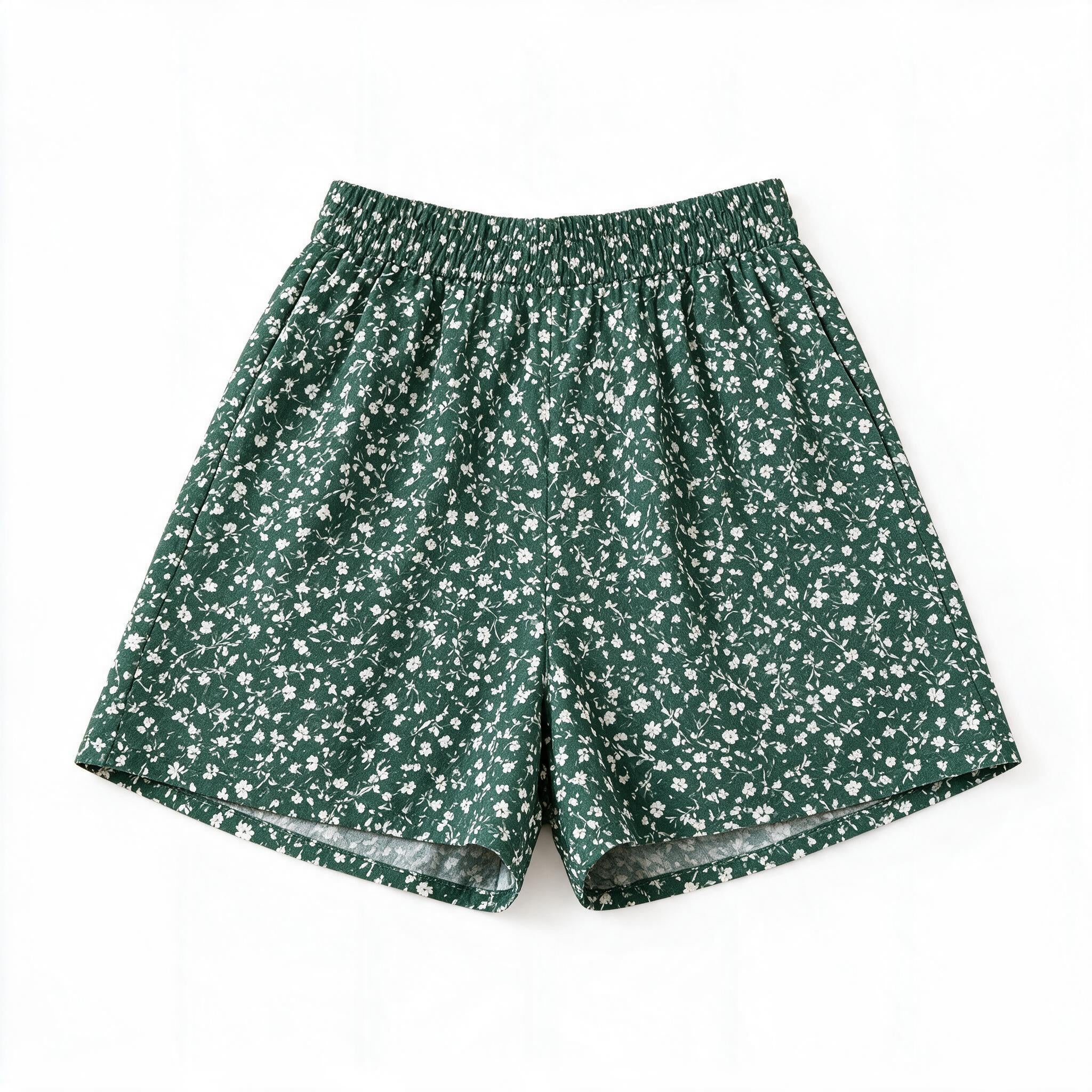 Green ditsy floral shorts