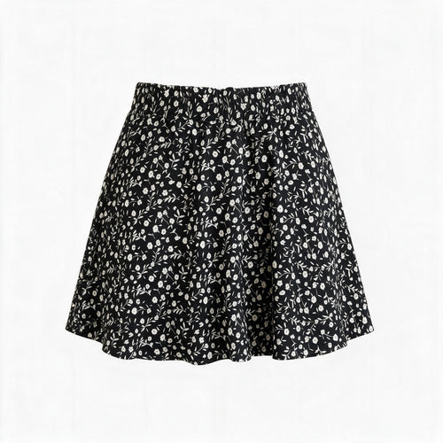 Black & white floral flippy skirt