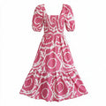 Pink & white floral puff-sleeve dress