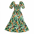 Green tropical print puff-sleeve dress