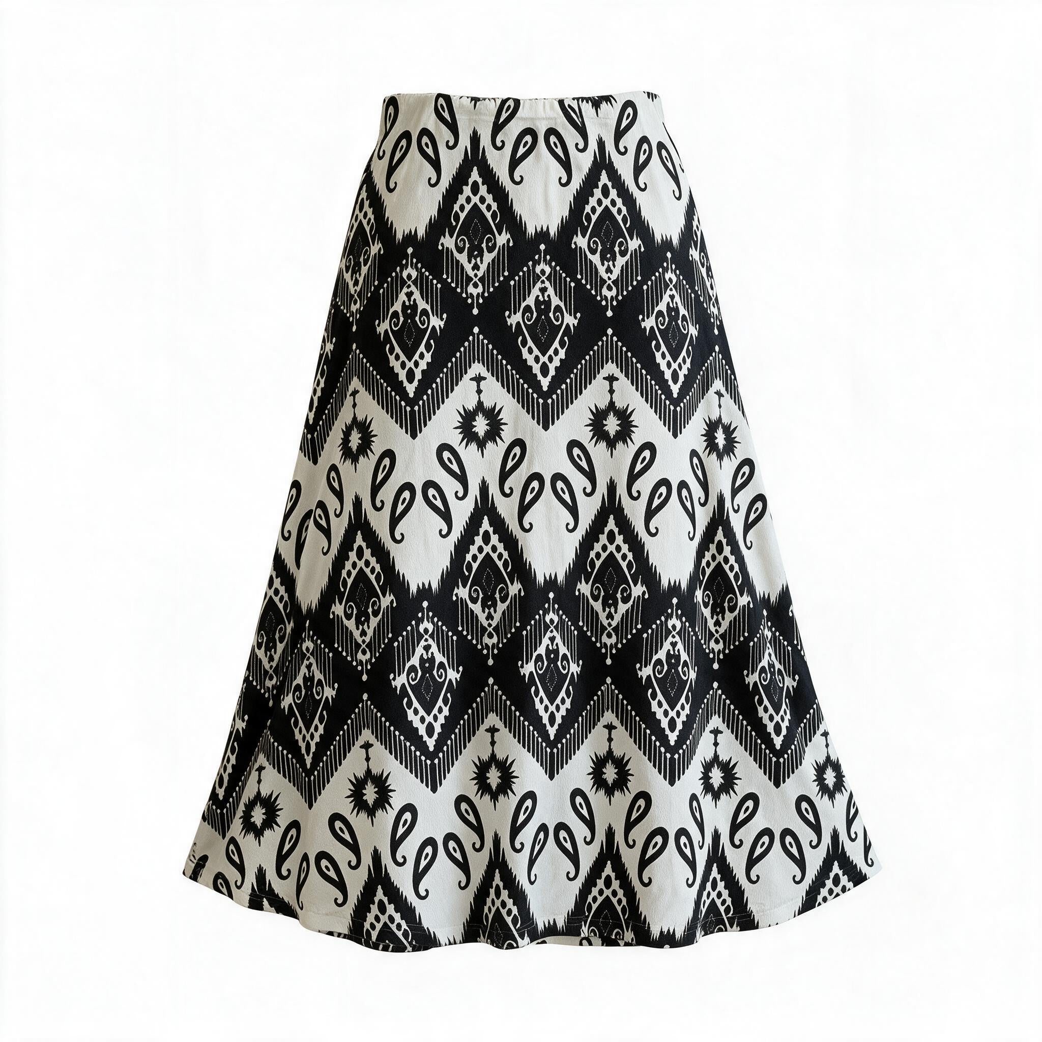Black & white aztec A-line long skirt