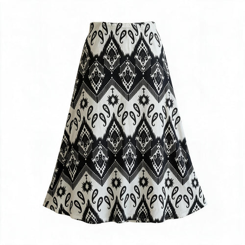 Black & white aztec A-line long skirt