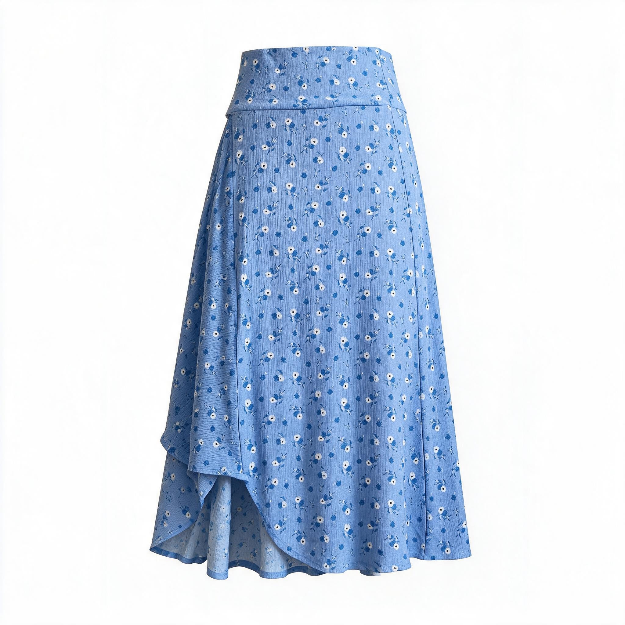 Blue ditsy floral wrap ruffle skirt