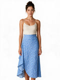 Blue ditsy floral wrap ruffle skirt