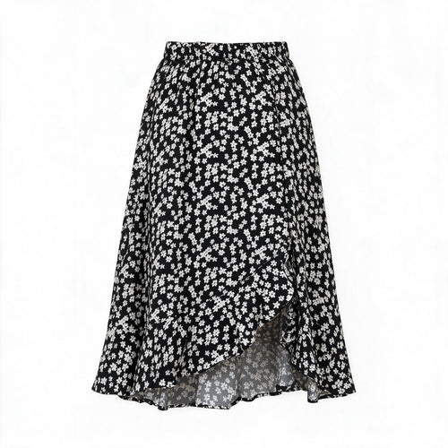 Black & white ditsy floral wrap ruffle skirt