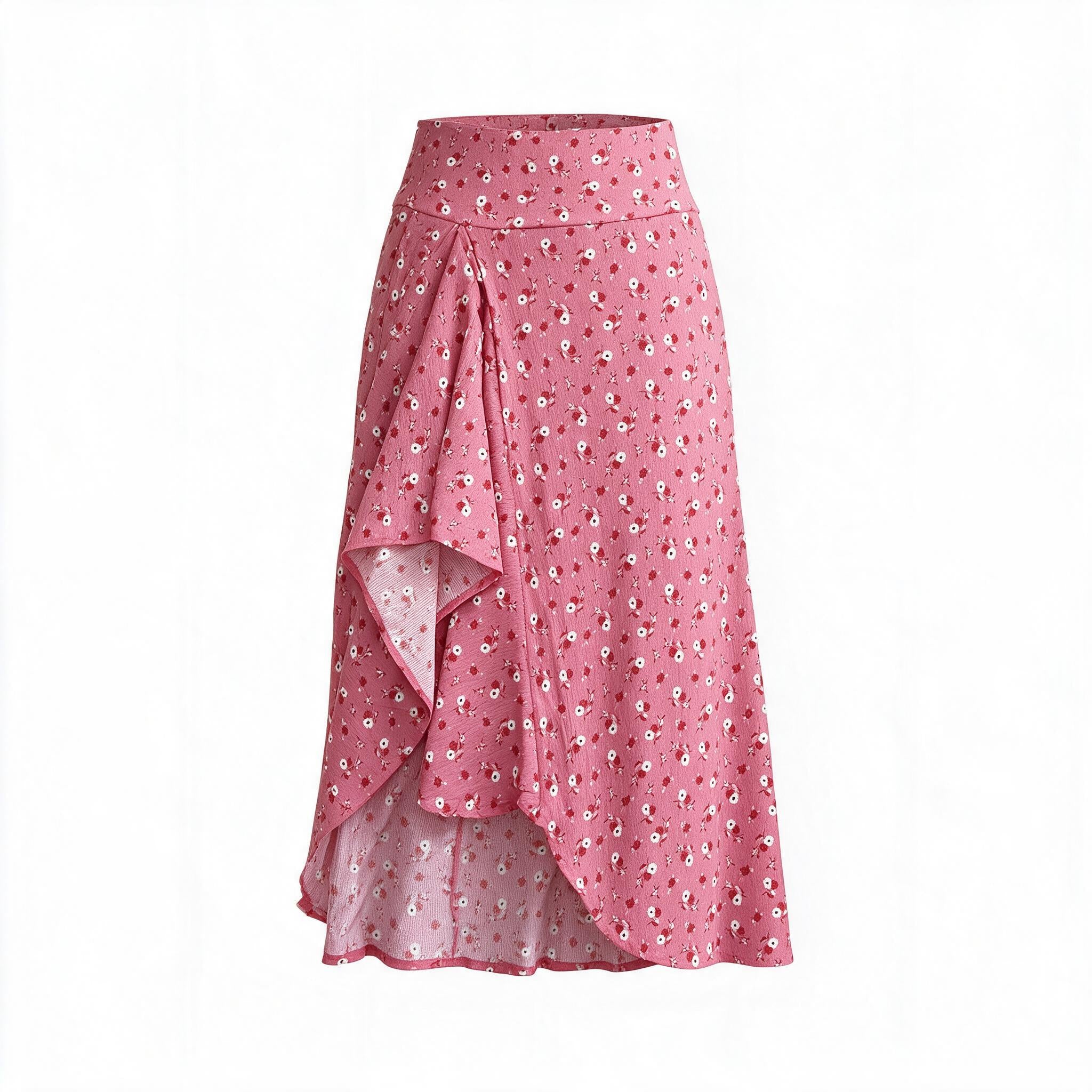 Coral/pink ditsy floral wrap ruffle skirt