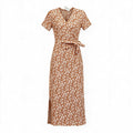 Orange ditsy floral wrap dress