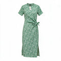 Green ditsy floral wrap dress
