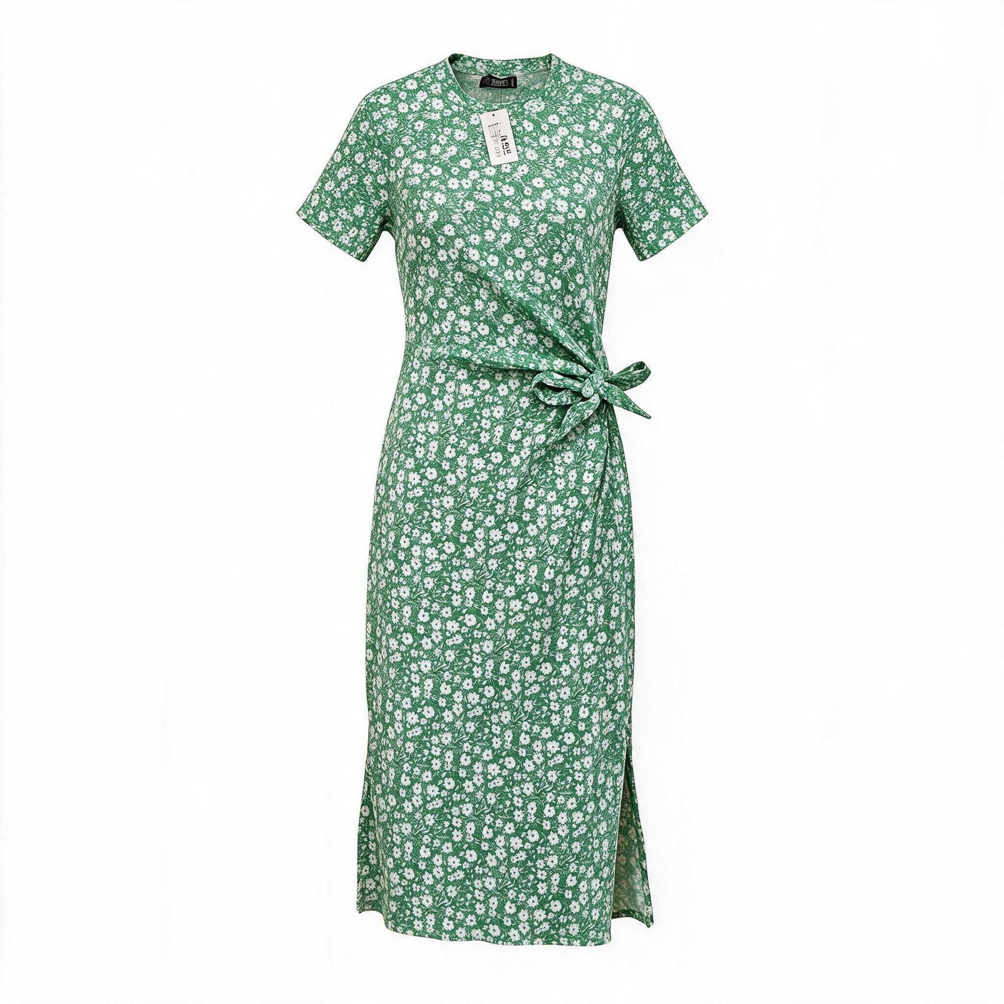 Green ditsy floral wrap dress