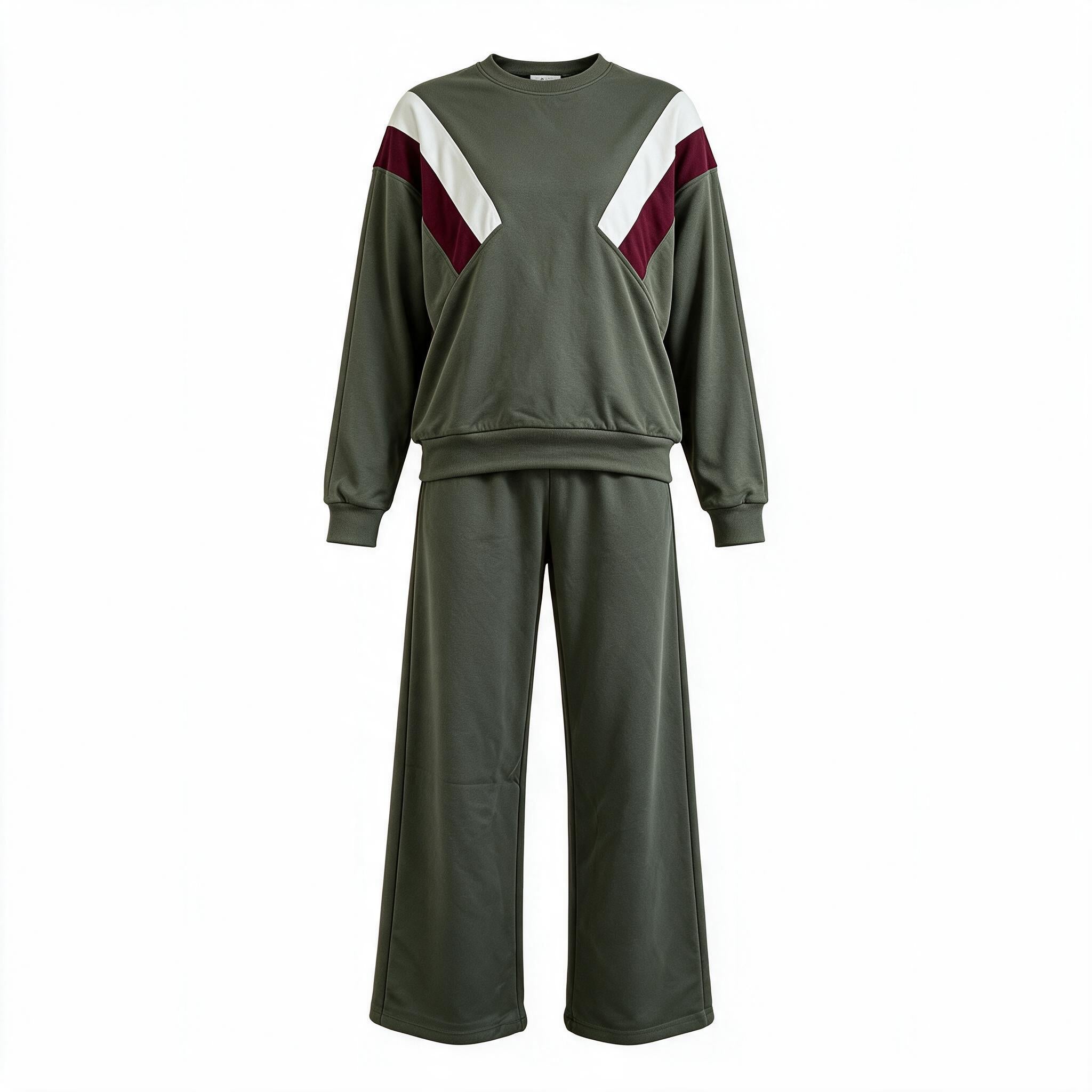 Khaki colourblock sweatshirt & trousers set