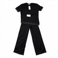 Black lace-trim top & wide-leg trousers set