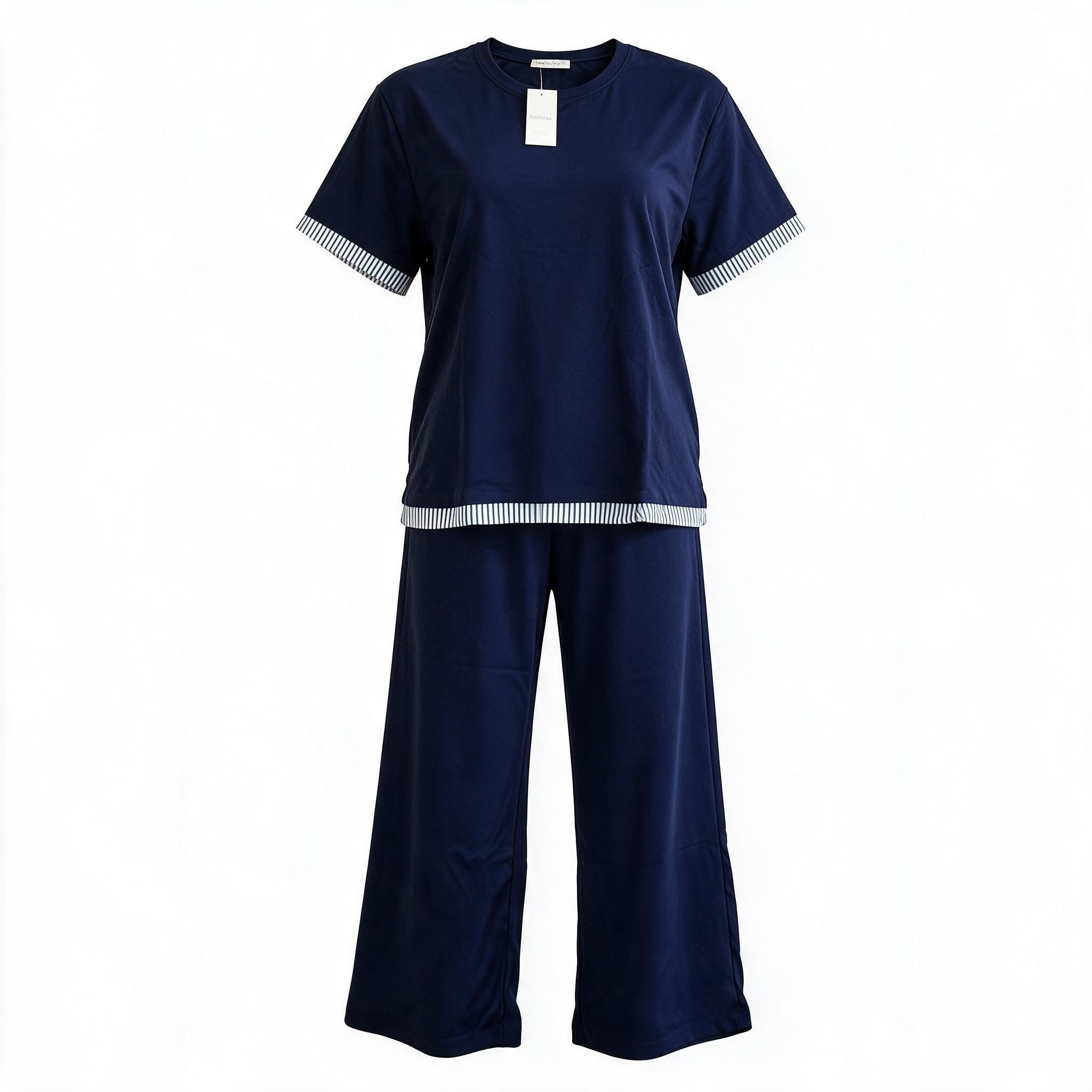Navy top & wide-leg trousers set