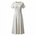 Cream short-sleeve flared maxi dress