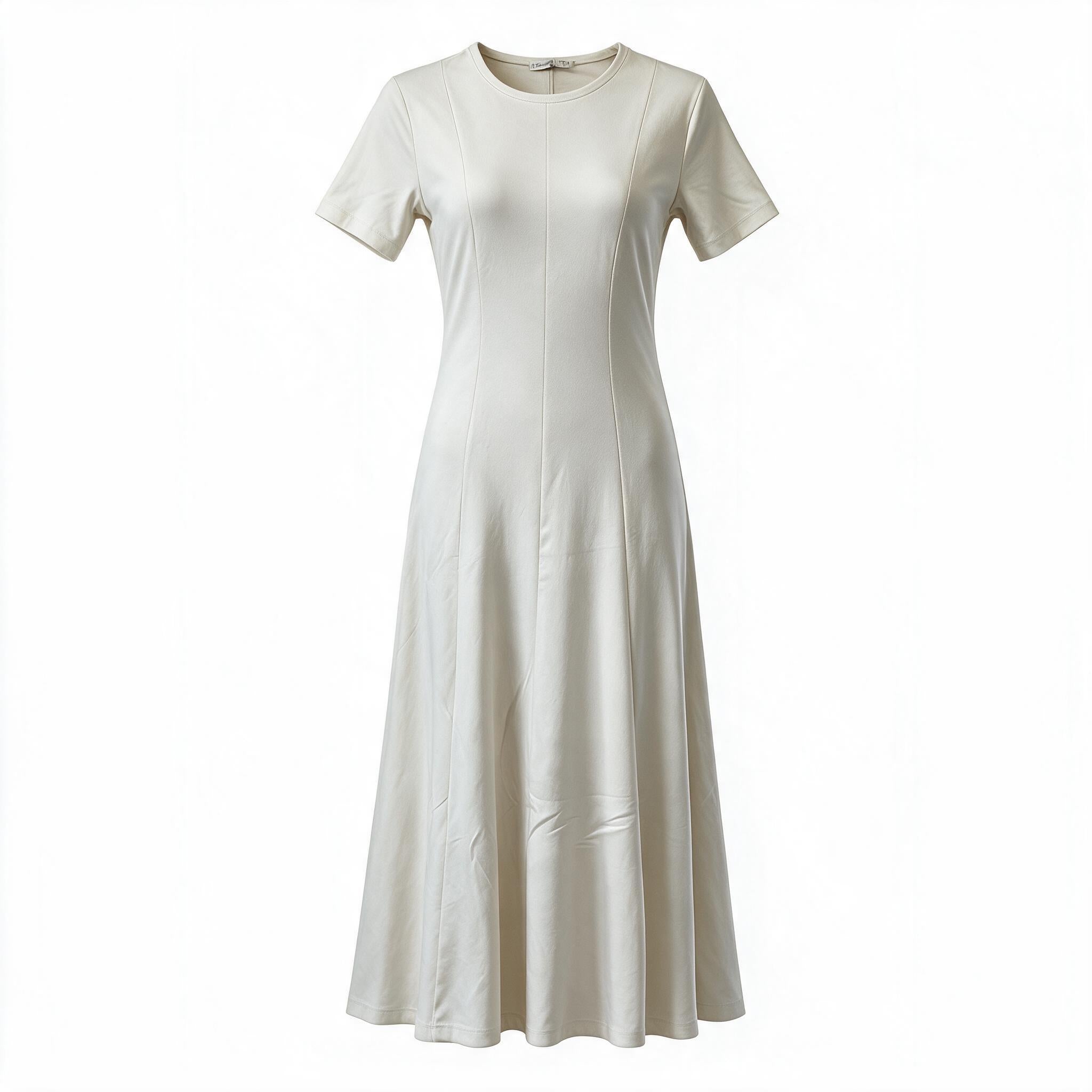 Cream short-sleeve flared maxi dress