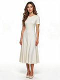 Cream short-sleeve flared maxi dress