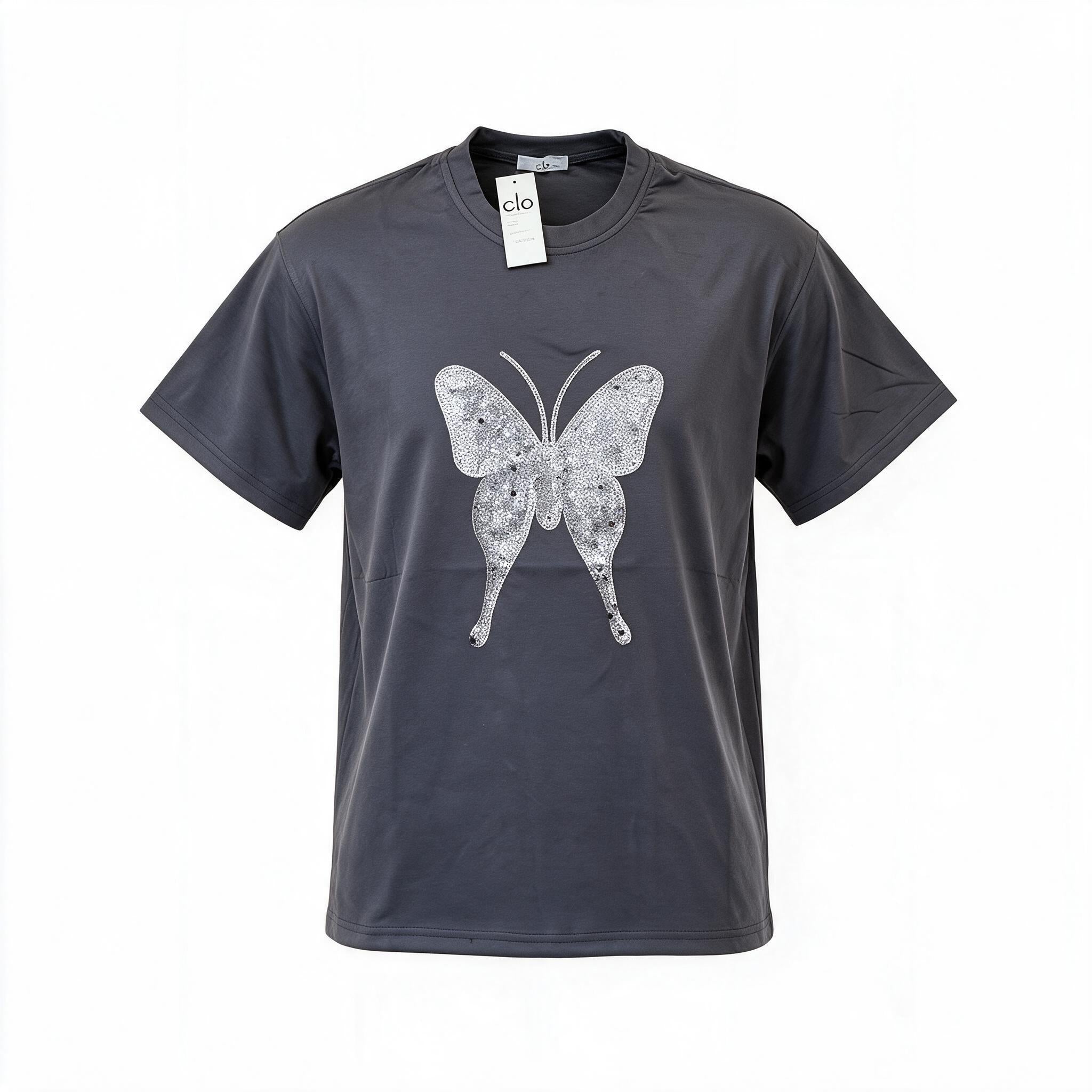 Grey butterfly graphic t-shirt