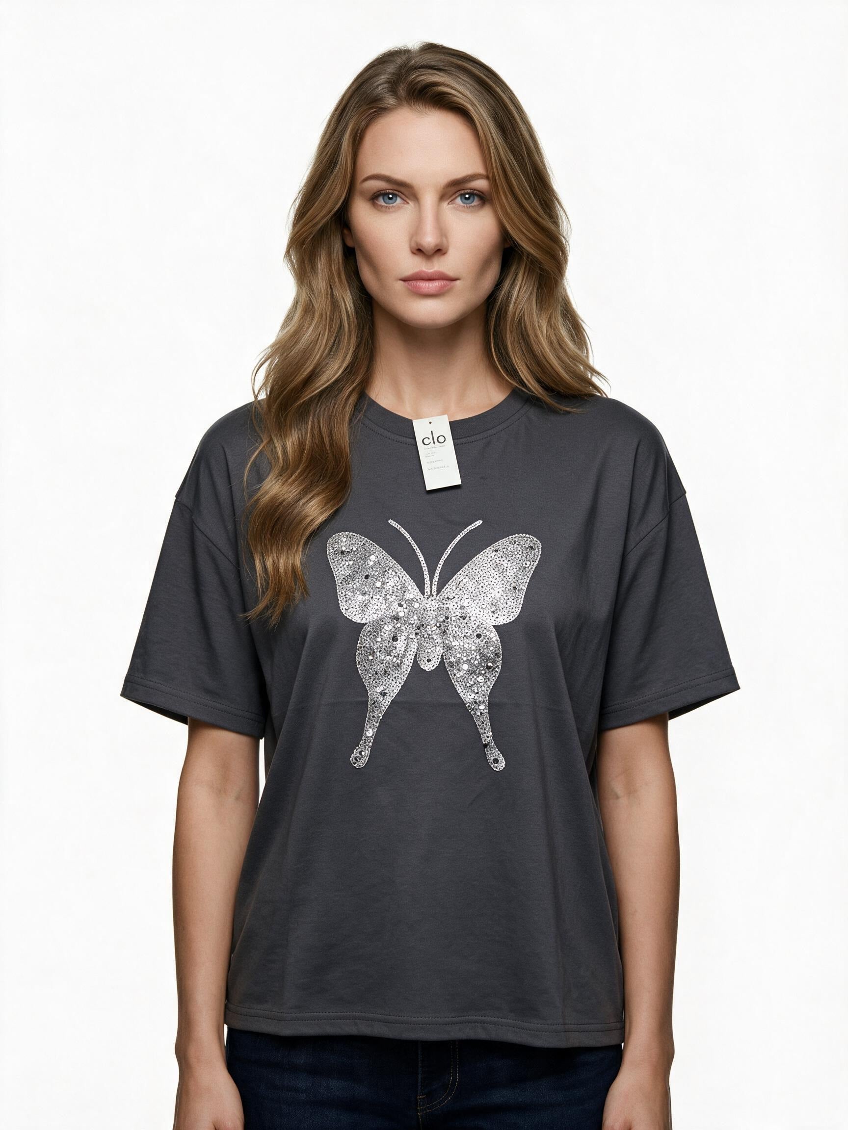 Grey butterfly graphic t-shirt