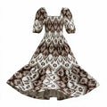 Brown & cream aztec puff-sleeve dress