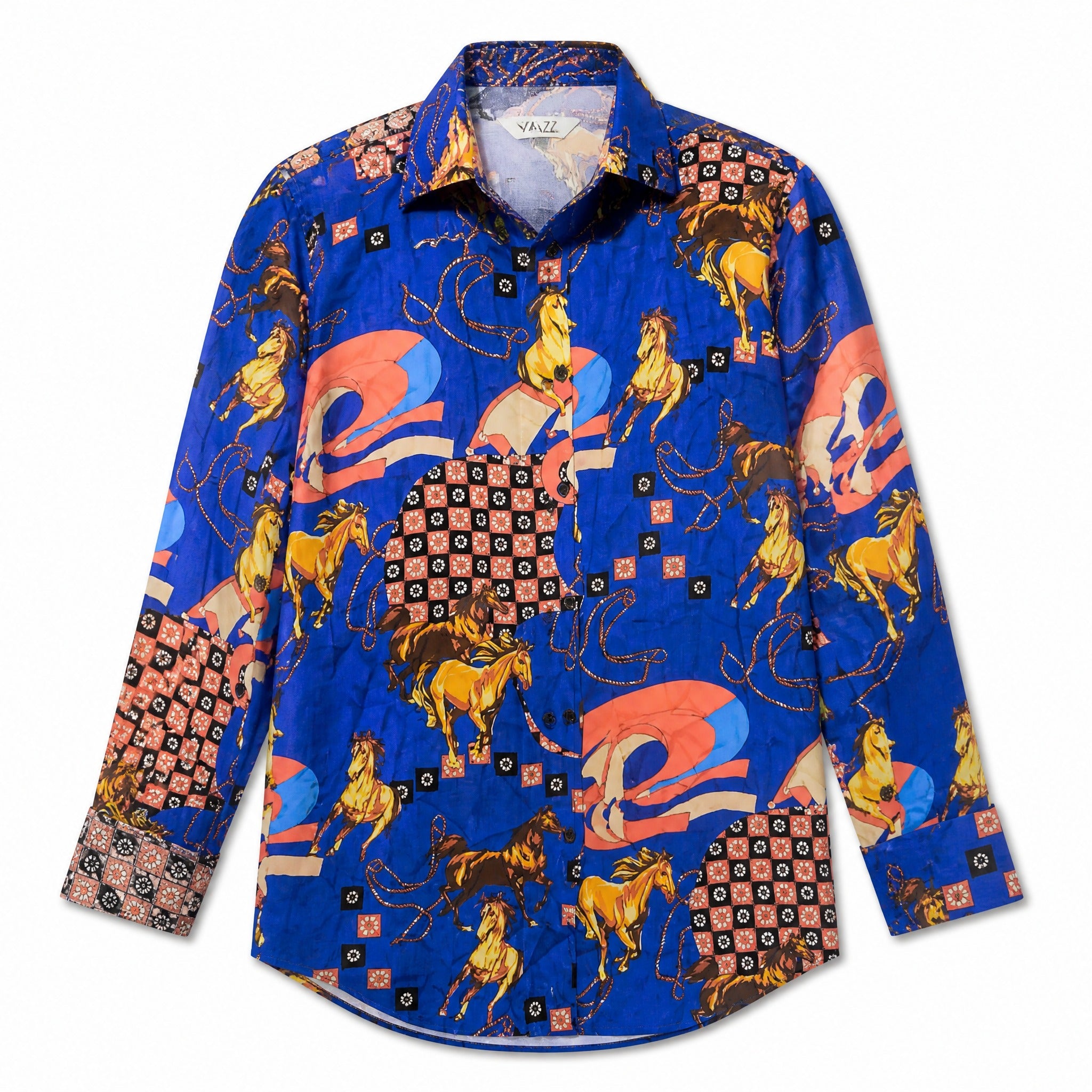 Blue baroque horse-print shirt