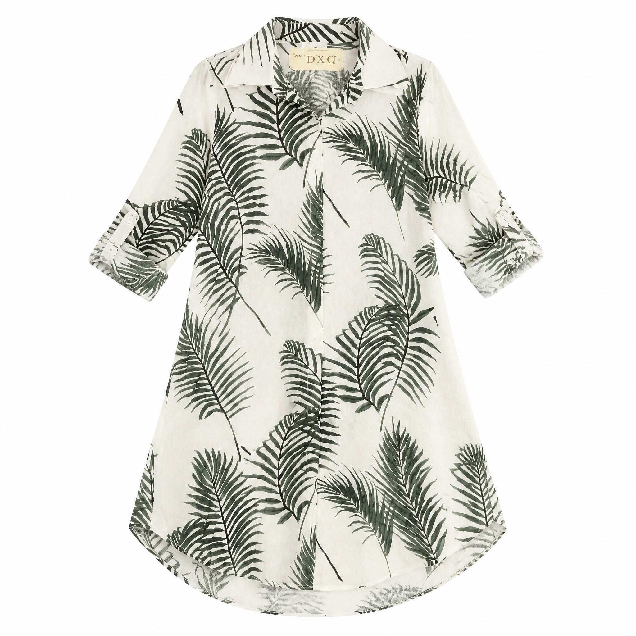 Cream palm-leaf print shirt dress