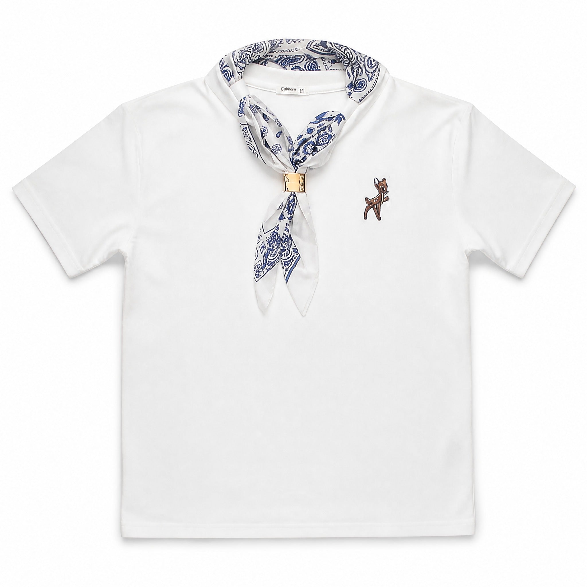 White polo tee with scarf