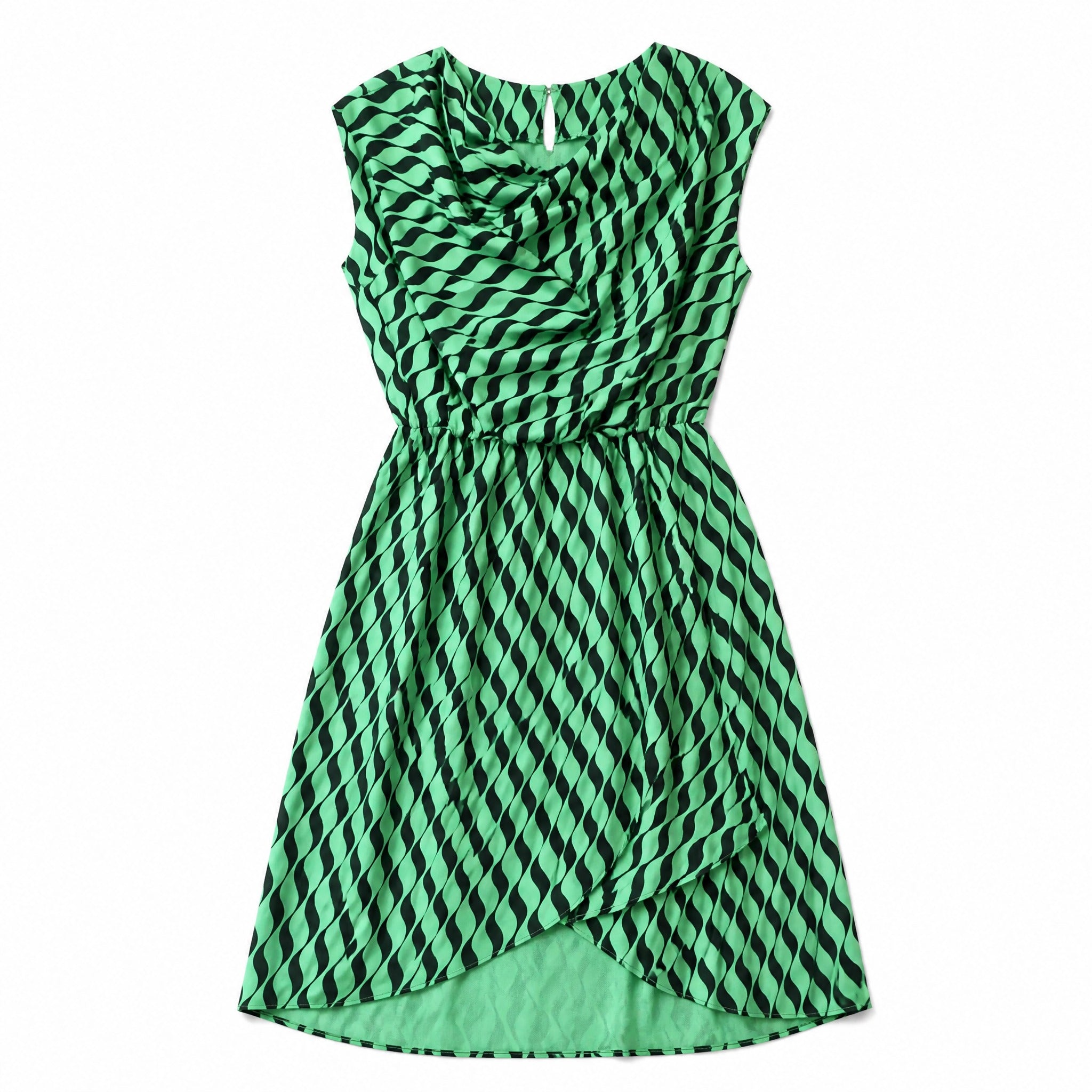 Green diagonal-stripe wrap dress
