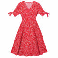 Red ditsy floral tie-sleeve dress