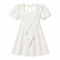 Cream puff-sleeve dress