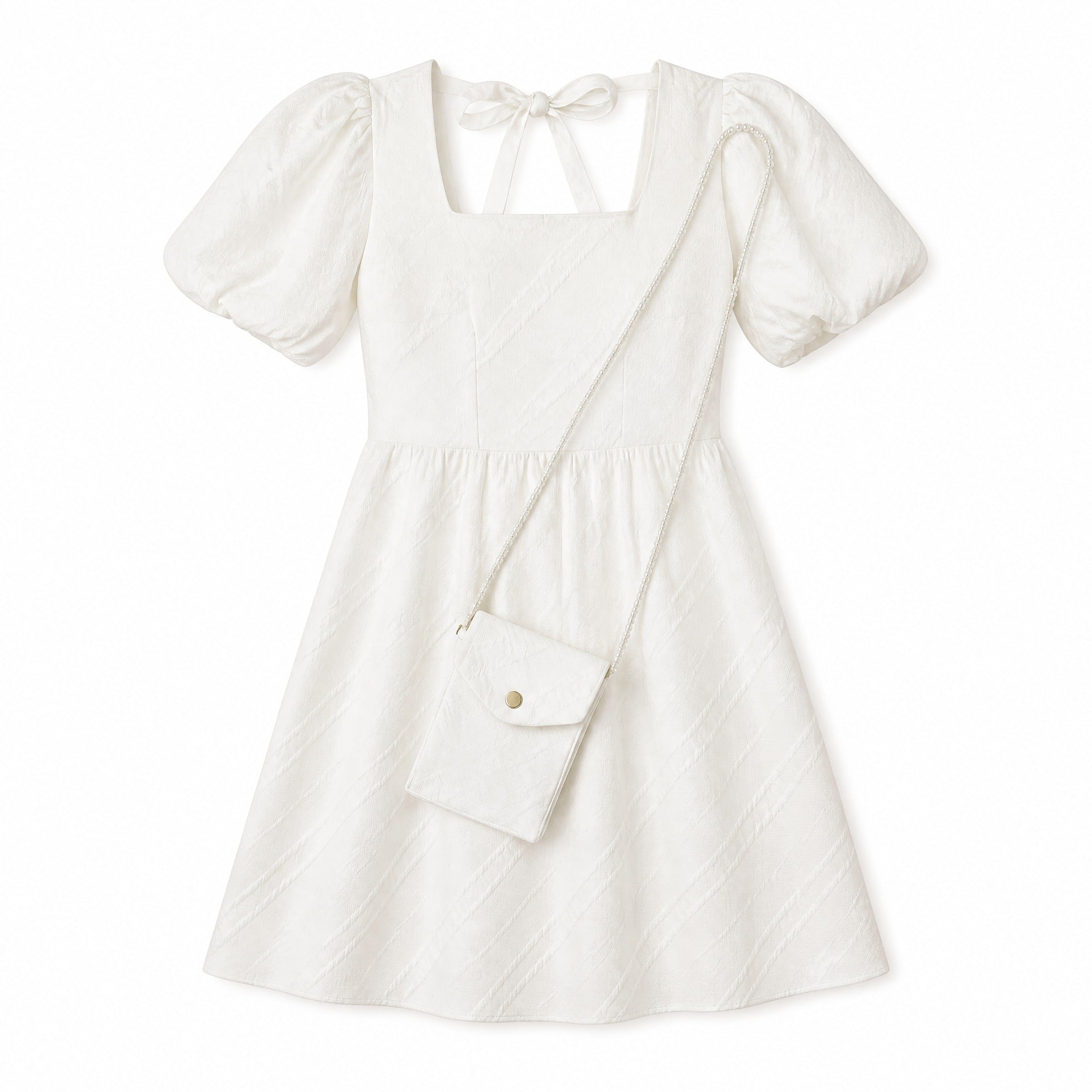 Cream puff-sleeve dress