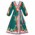 Green baroque paisley wrap dress
