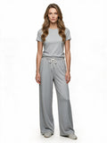 Grey top and wide-leg trousers set