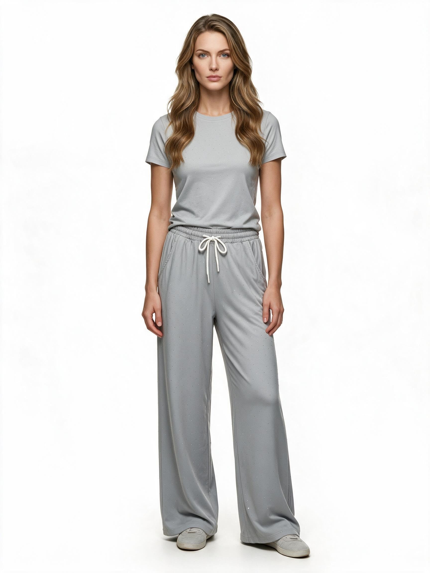 Grey top and wide-leg trousers set