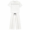 Beige top & white trousers two-piece set